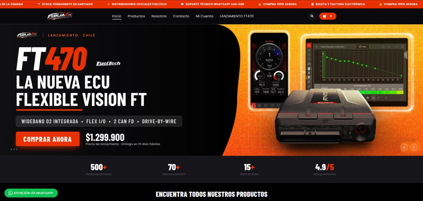 Landing page de Forja2 Racing Equipment: lanzamiento FuelTech FT470